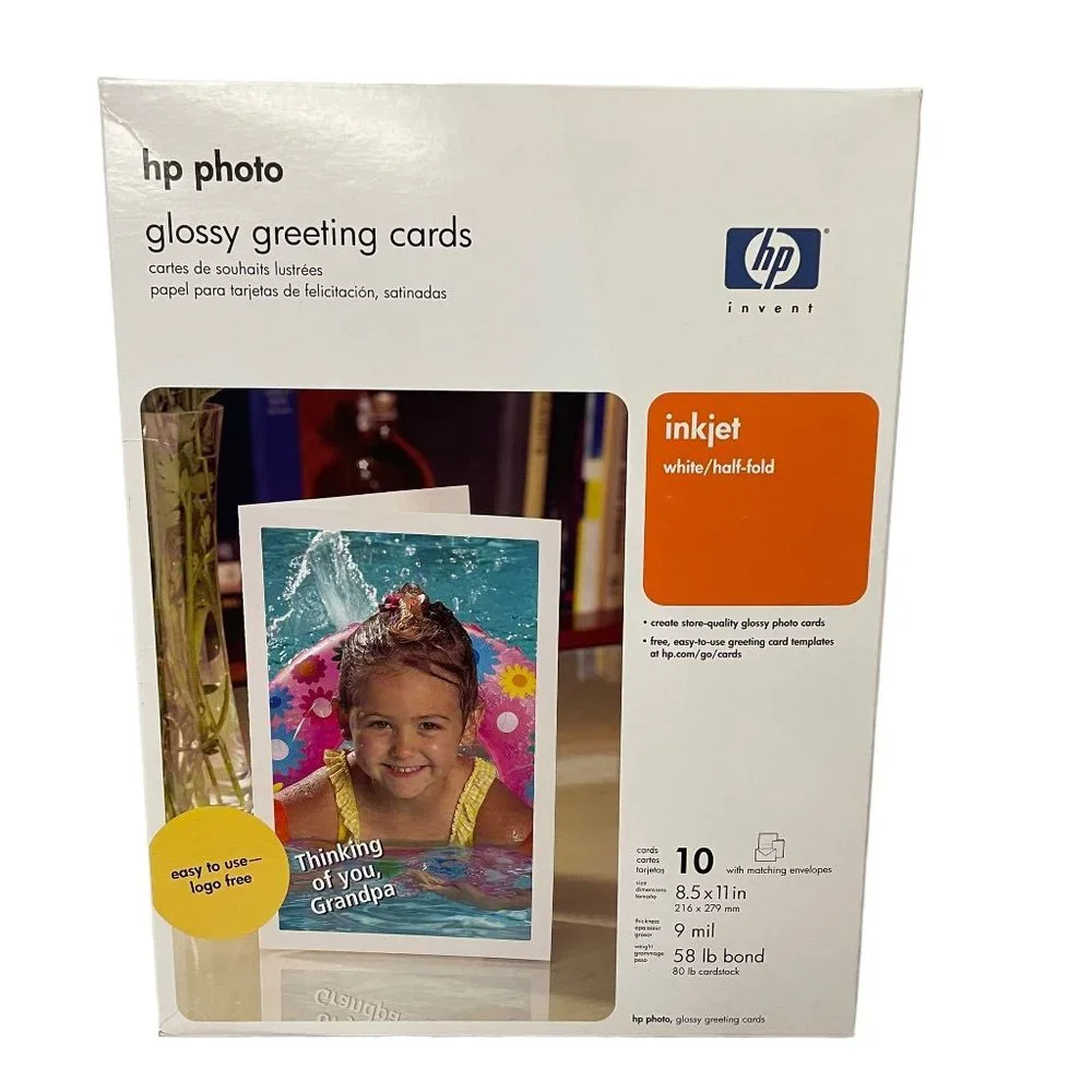 HP Invent Photo Glossy Greeting Cards 10‎ Matching Envelopes 8.5